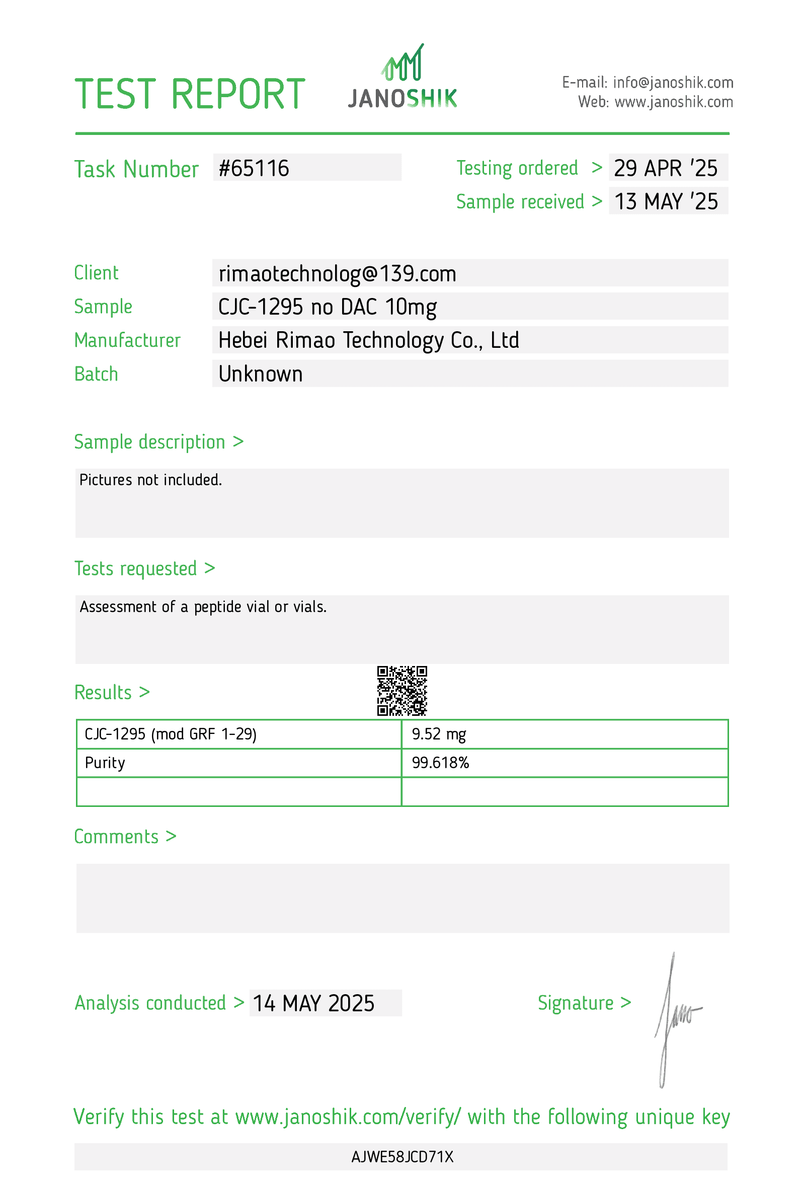 Certificate of Analysis — CJC-1295 (no DAC)