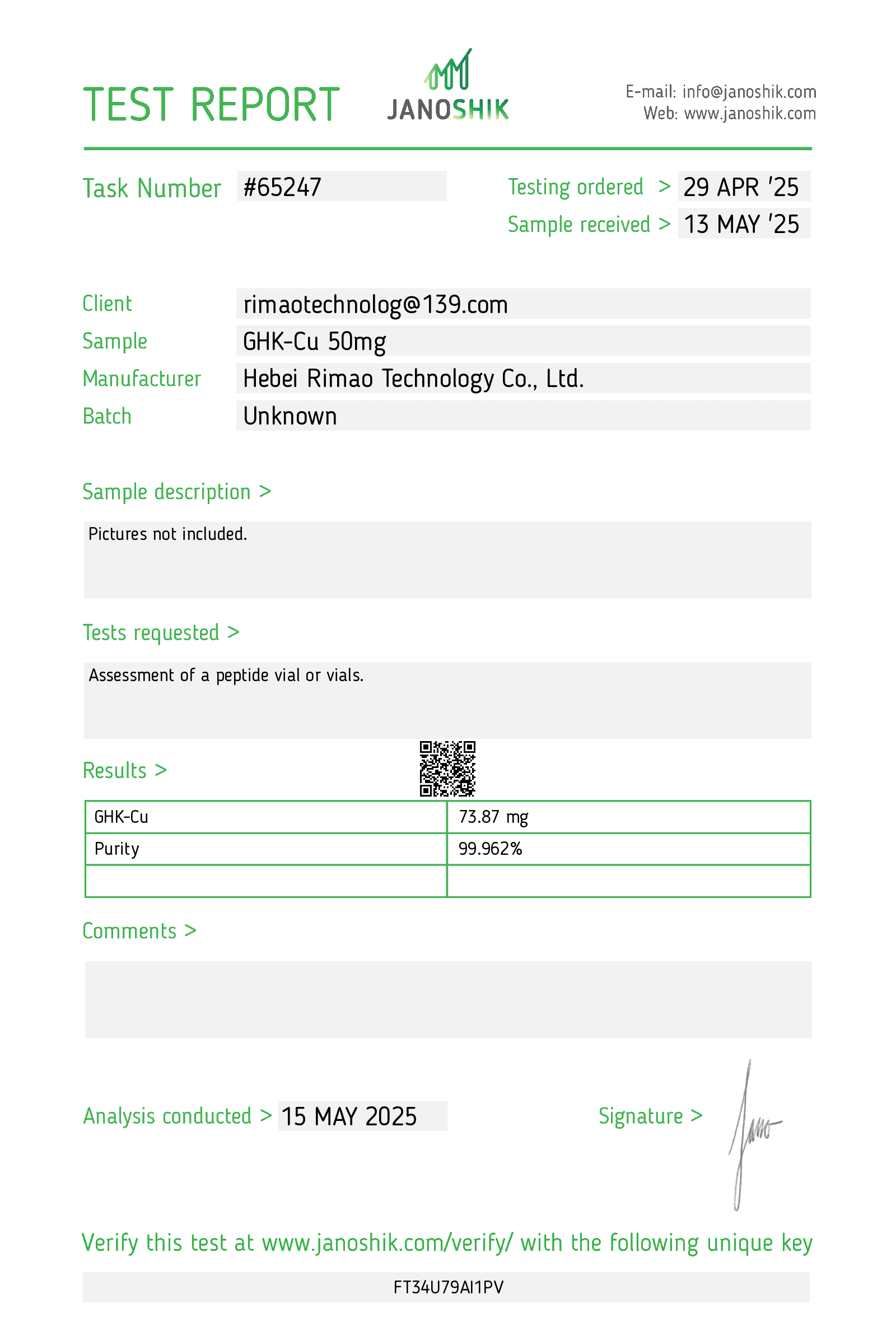 Certificate of Analysis — GHK-Cu