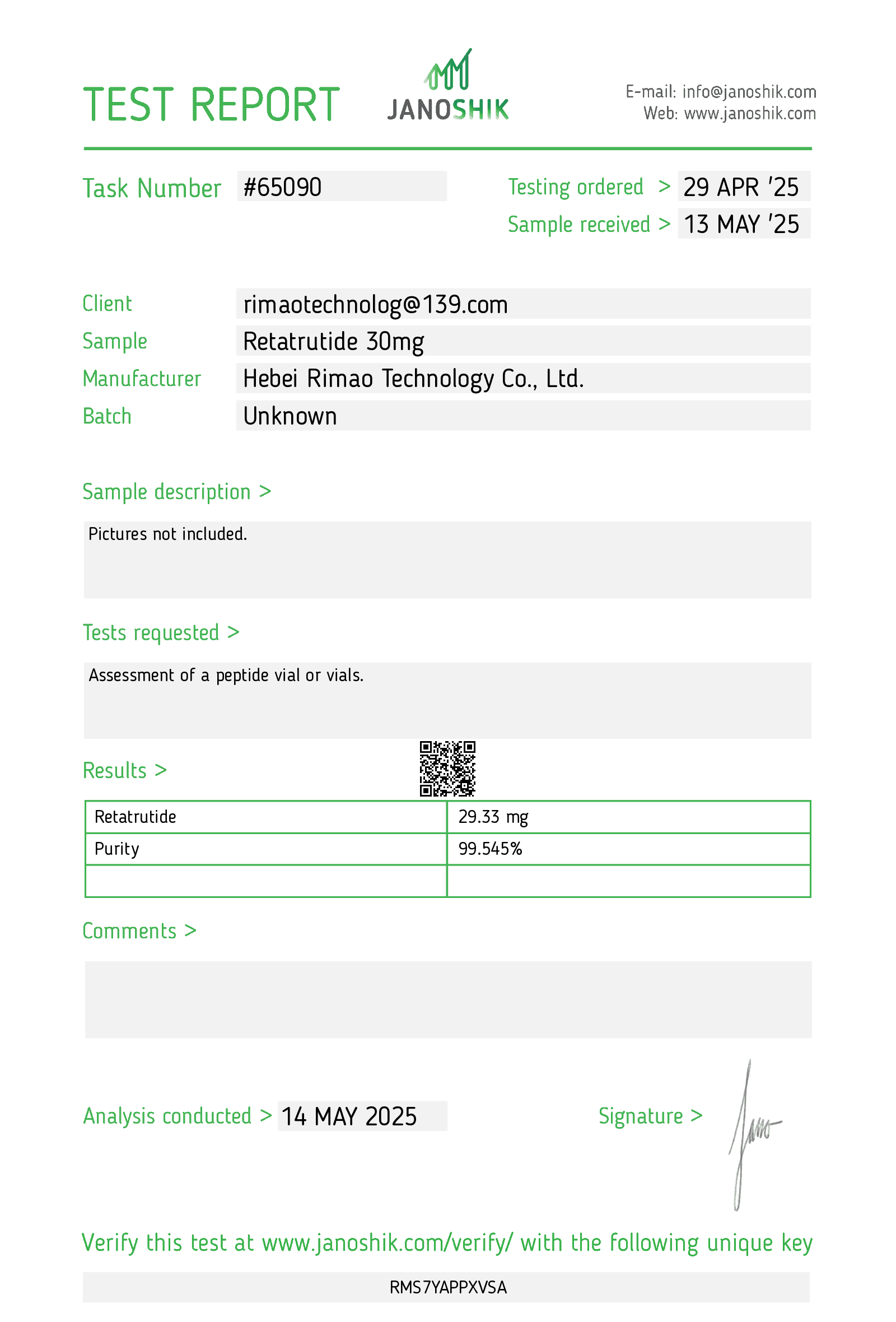 Certificate of Analysis — Retatrutide